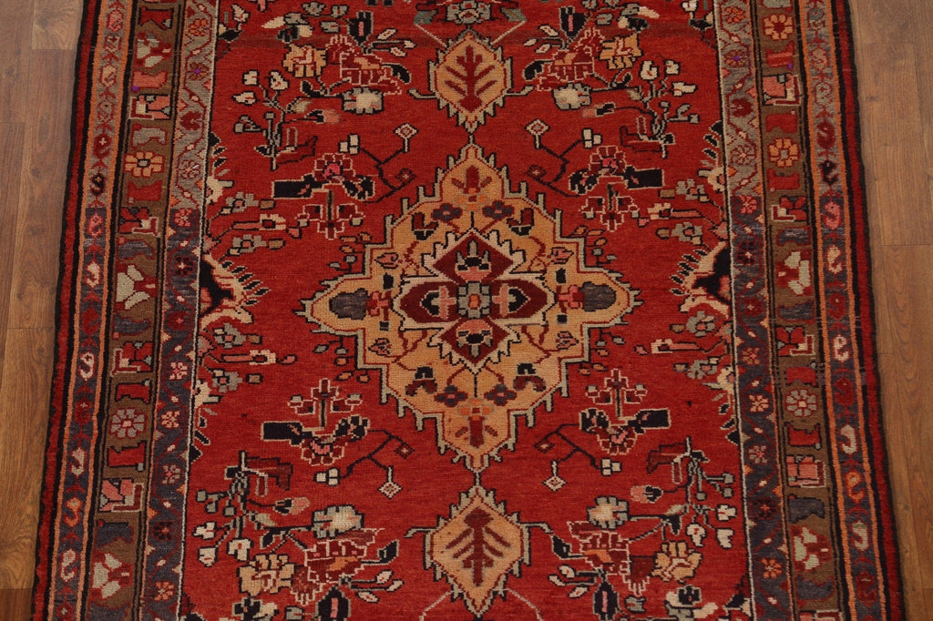 Red Wool Hamedan Persian Runner Rug 4x12