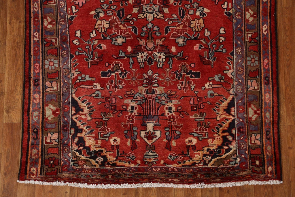 Red Wool Hamedan Persian Runner Rug 4x12