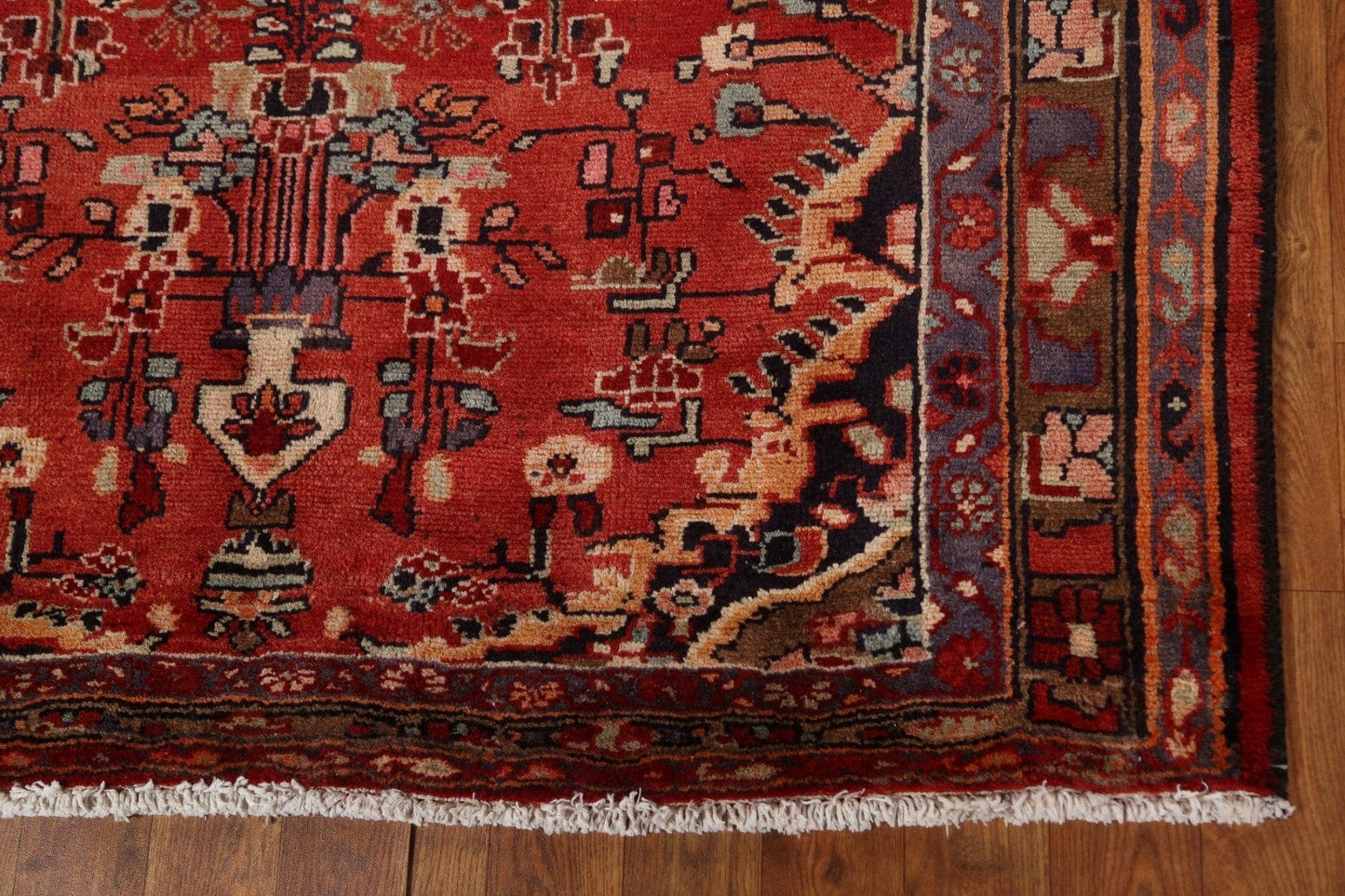 Red Wool Hamedan Persian Runner Rug 4x12