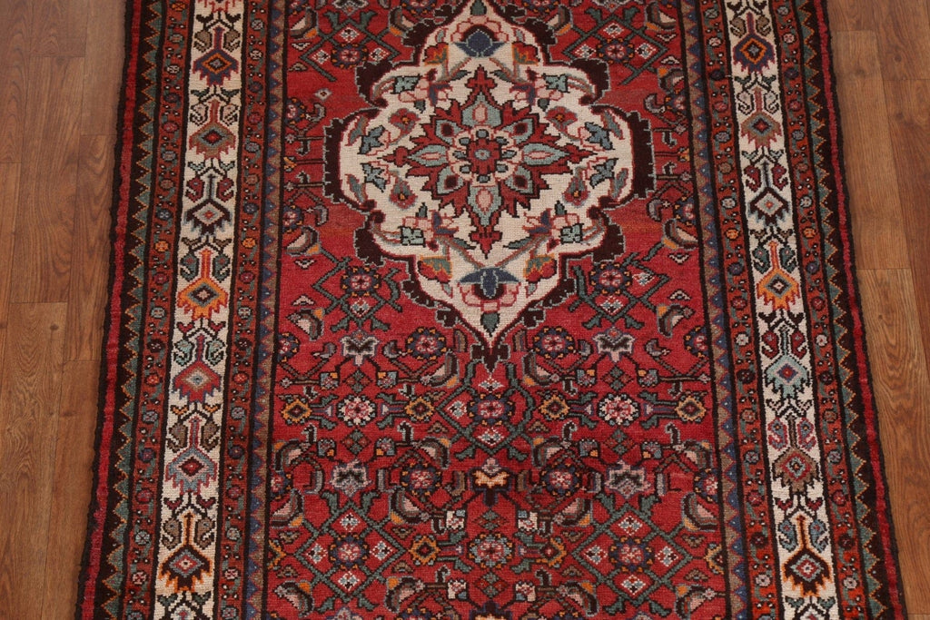 Geometric Red Hamedan Persian Runner Rug 4x11