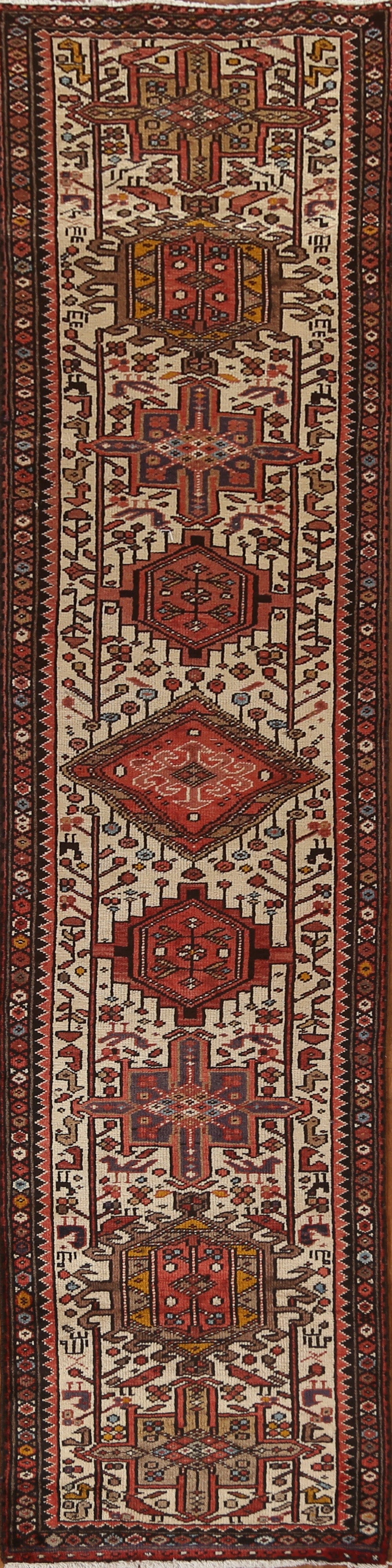 Vintage Geometric Heriz Persian Runner Rug 2x11