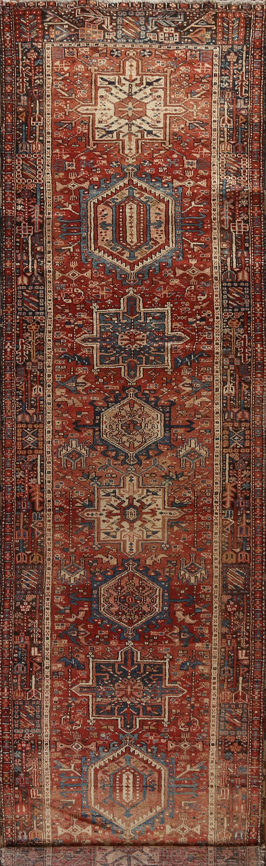 Tribal Geometric Gharajeh Persian Runner Rug 4x14