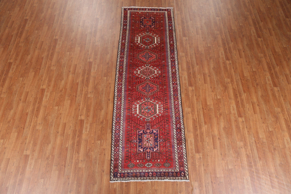 Red Geometric Heriz Persian Runner Rug 3x10