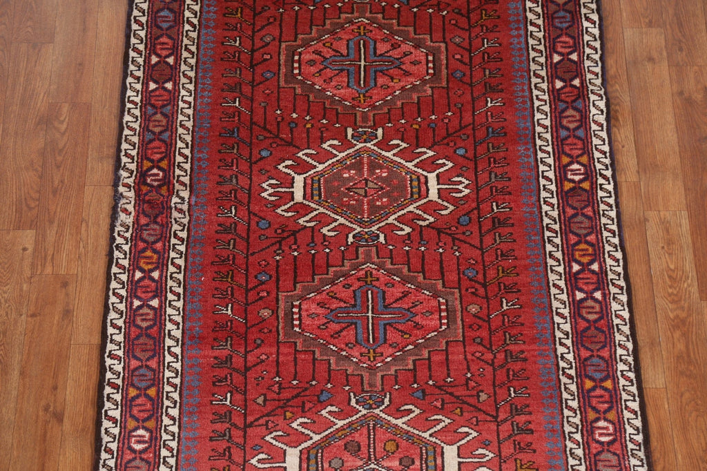 Red Geometric Heriz Persian Runner Rug 3x10