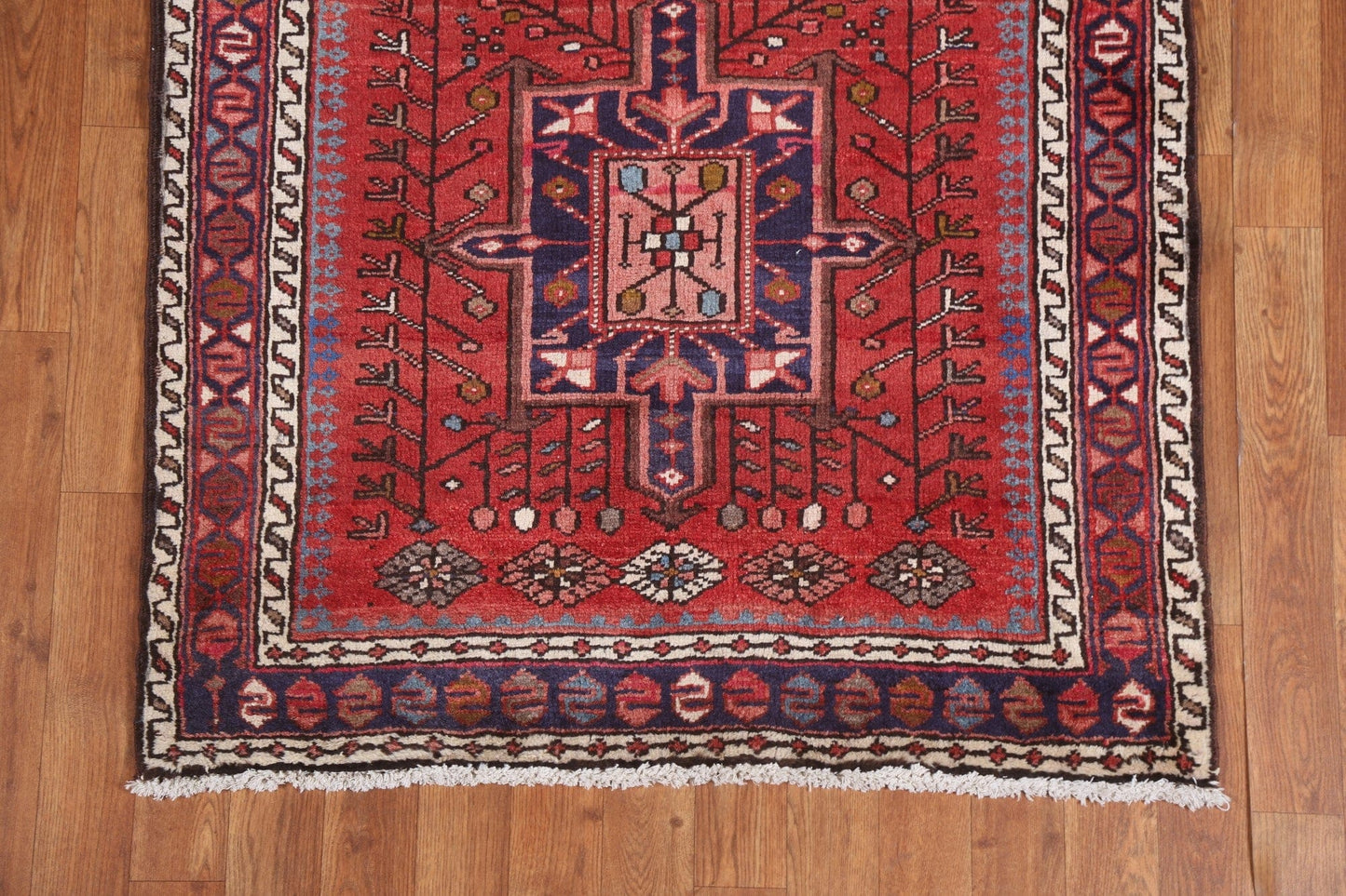 Red Geometric Heriz Persian Runner Rug 3x10