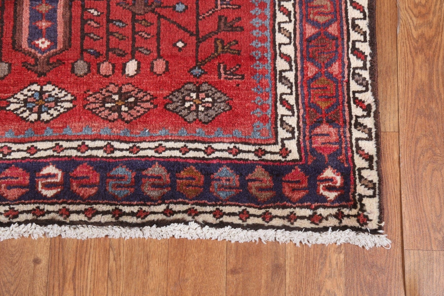 Red Geometric Heriz Persian Runner Rug 3x10