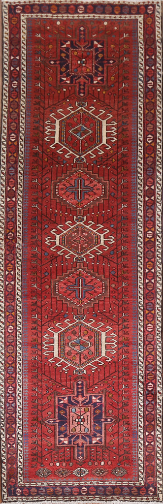 Red Geometric Heriz Persian Runner Rug 3x10