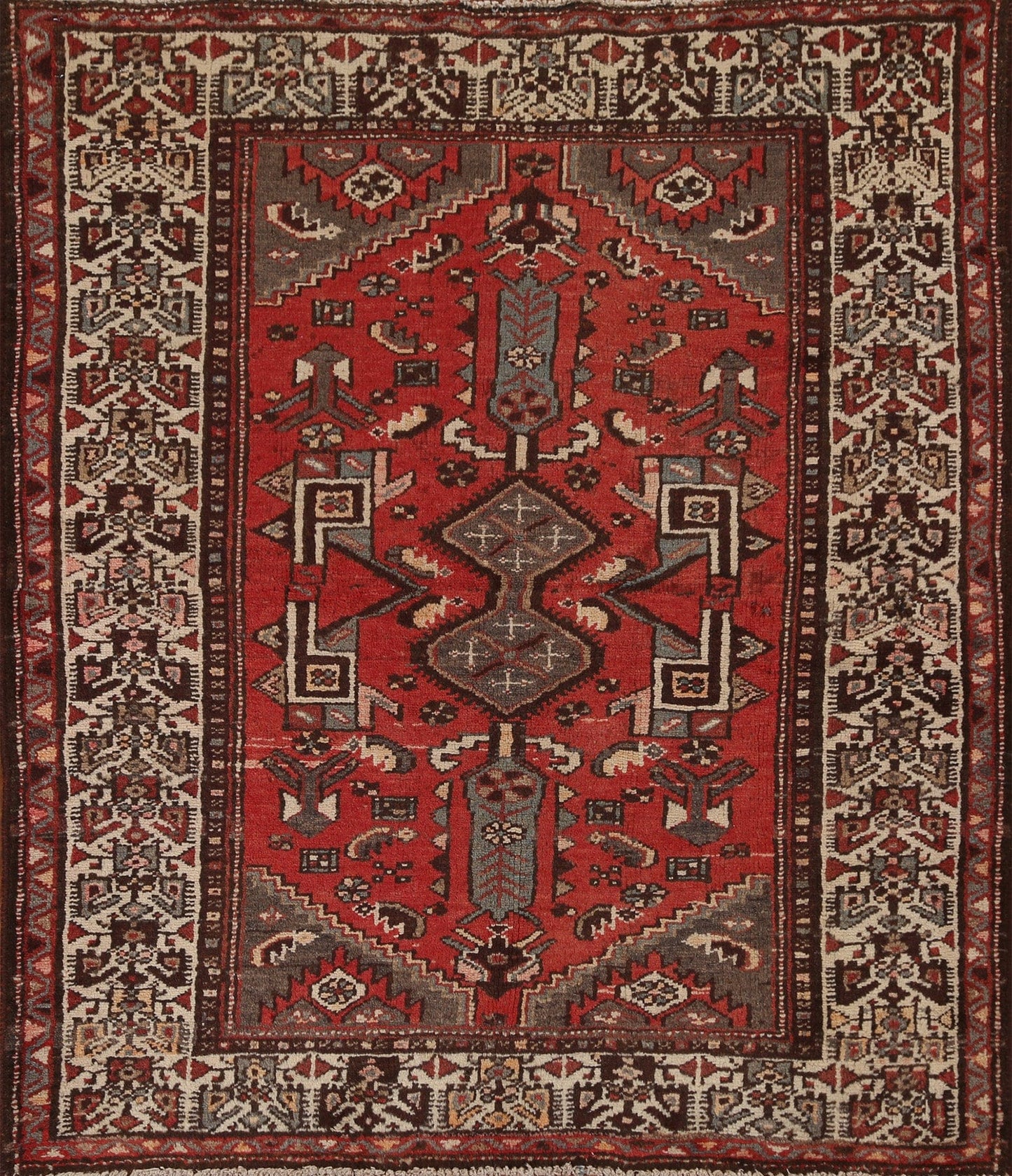 Tribal Red Wool Malayer Persian Area Rug 4x5