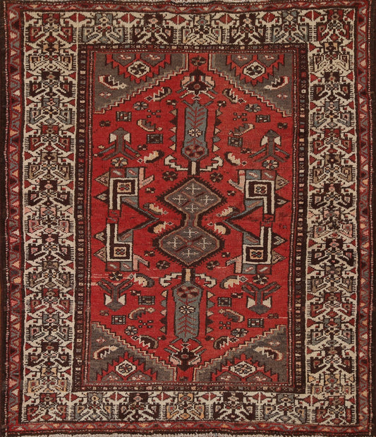 Tribal Red Wool Malayer Persian Area Rug 4x5