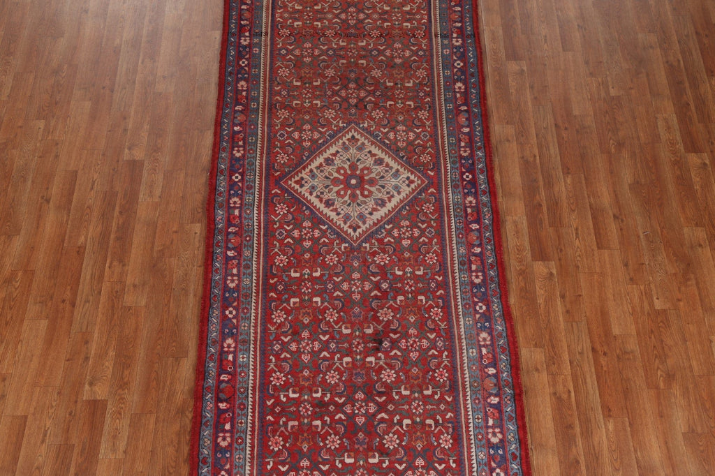 Geometric Red Hamedan Persian Runner Rug 4x10