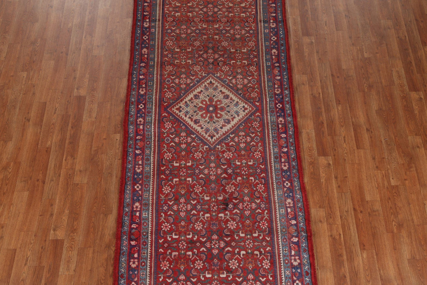 Geometric Red Hamedan Persian Runner Rug 4x10