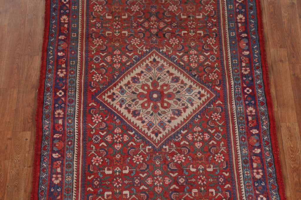 Geometric Red Hamedan Persian Runner Rug 4x10