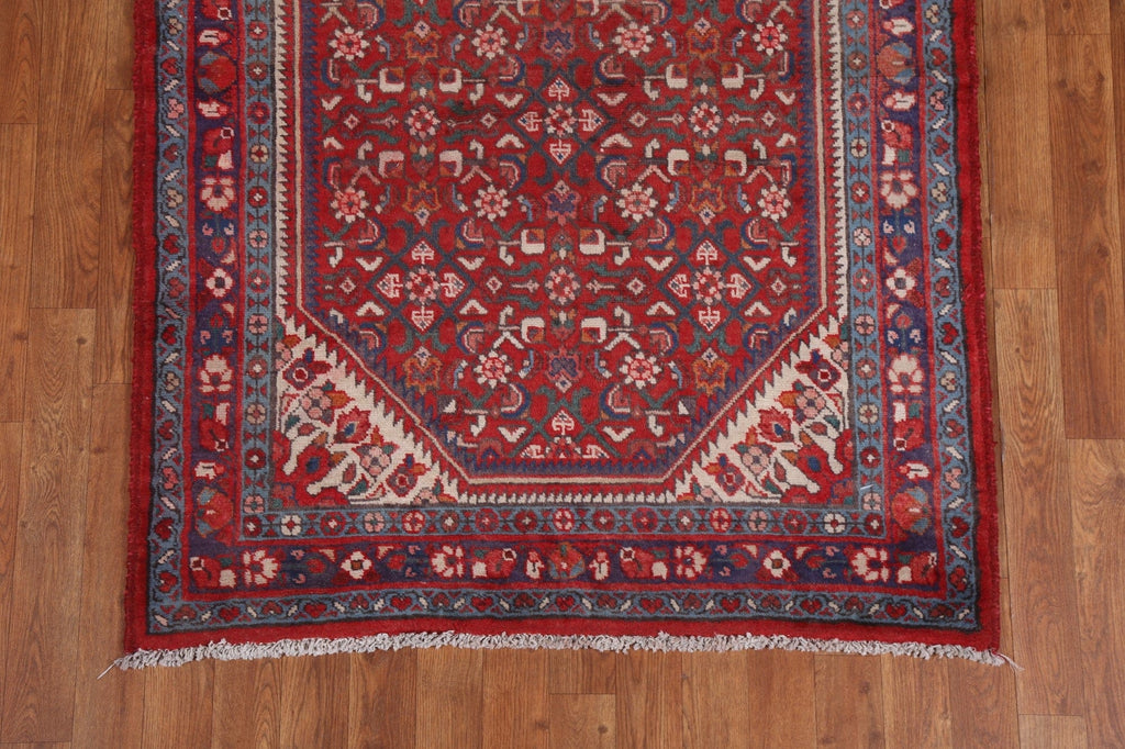 Geometric Red Hamedan Persian Runner Rug 4x10