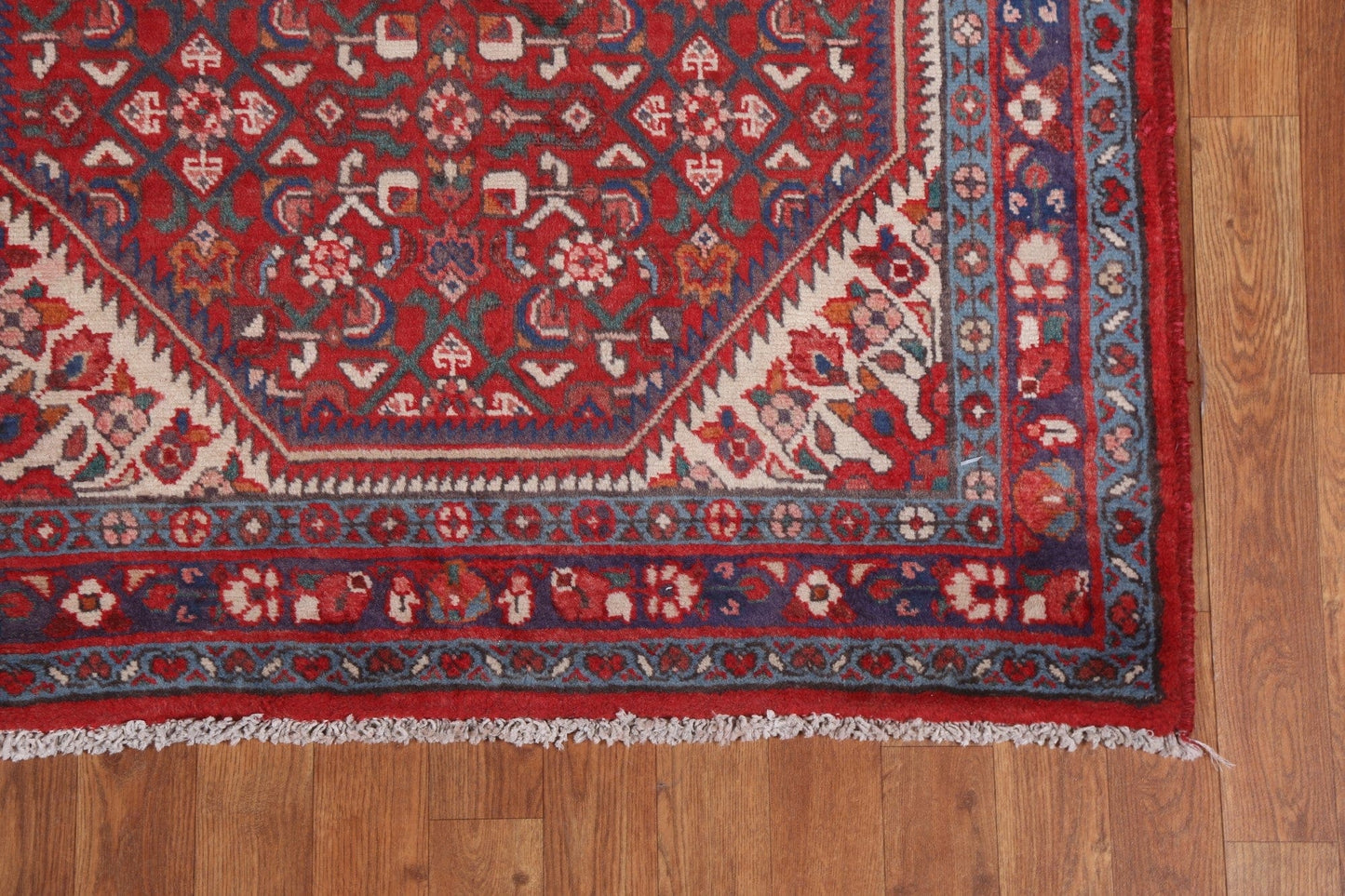 Geometric Red Hamedan Persian Runner Rug 4x10