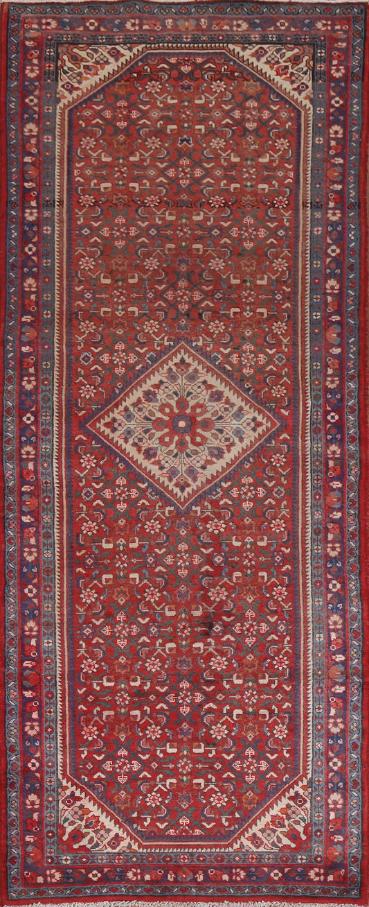 Geometric Red Hamedan Persian Runner Rug 4x10