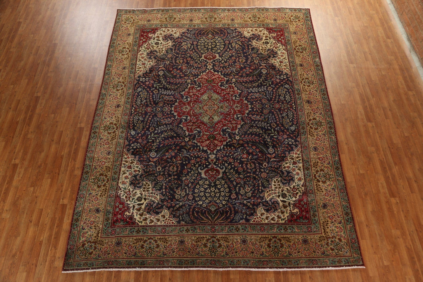 Navy Blue Floral Tabriz Persian Area Rug 10x13