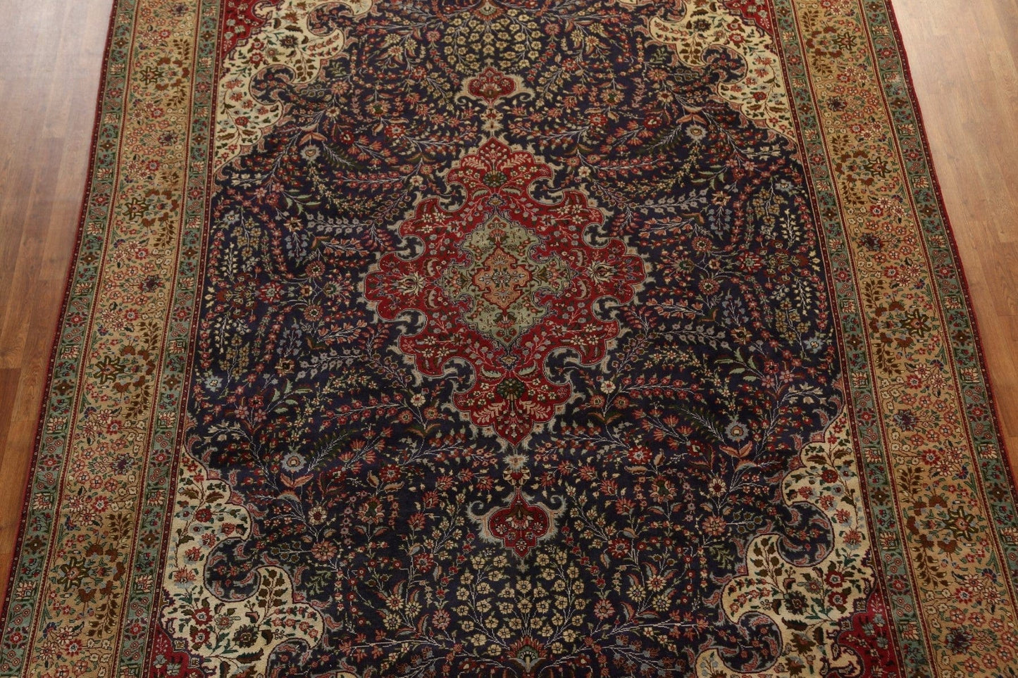 Navy Blue Floral Tabriz Persian Area Rug 10x13