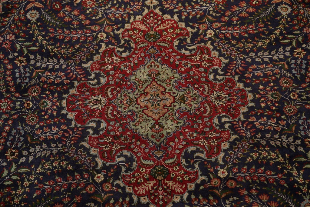 Navy Blue Floral Tabriz Persian Area Rug 10x13