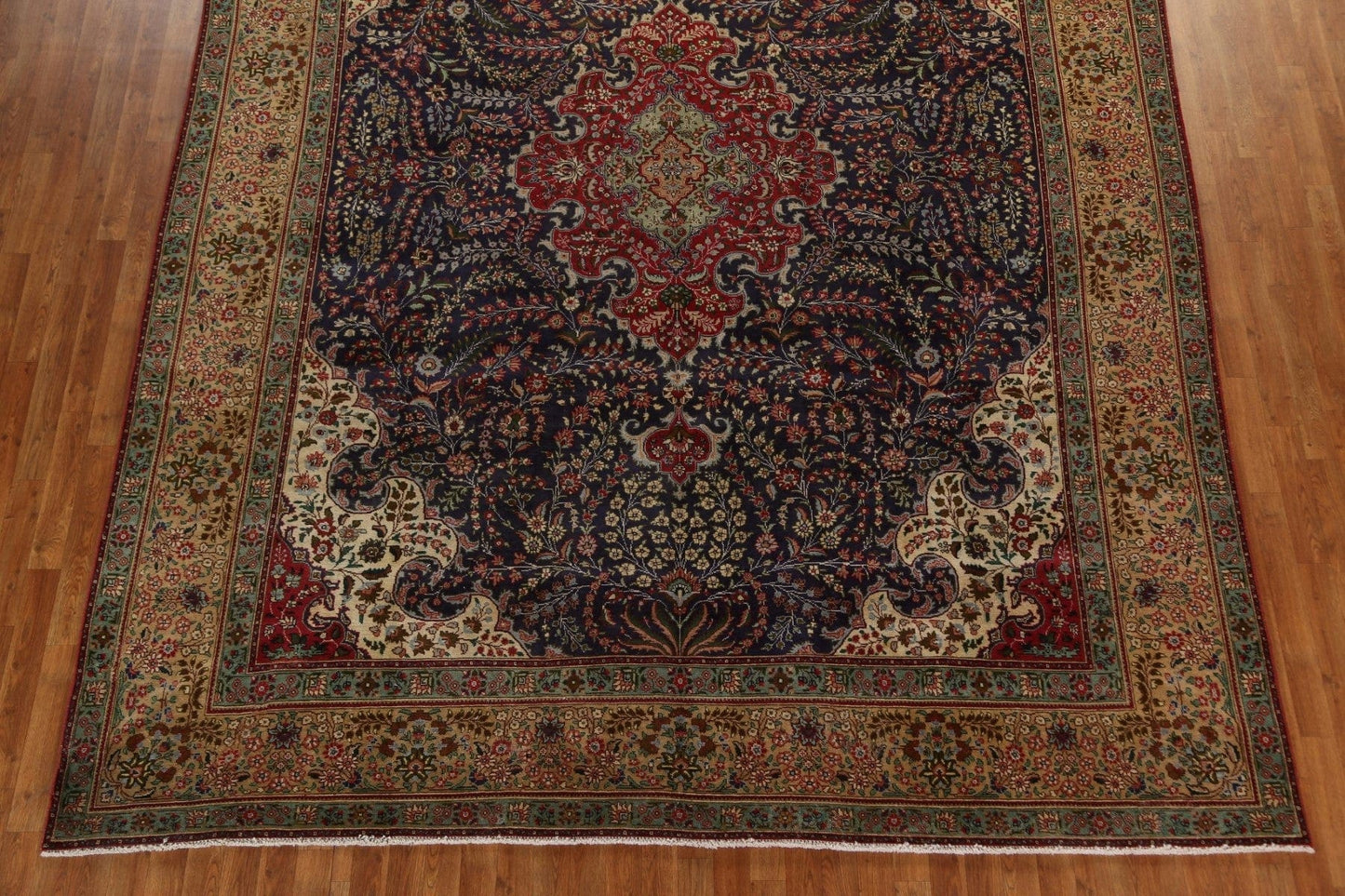 Navy Blue Floral Tabriz Persian Area Rug 10x13