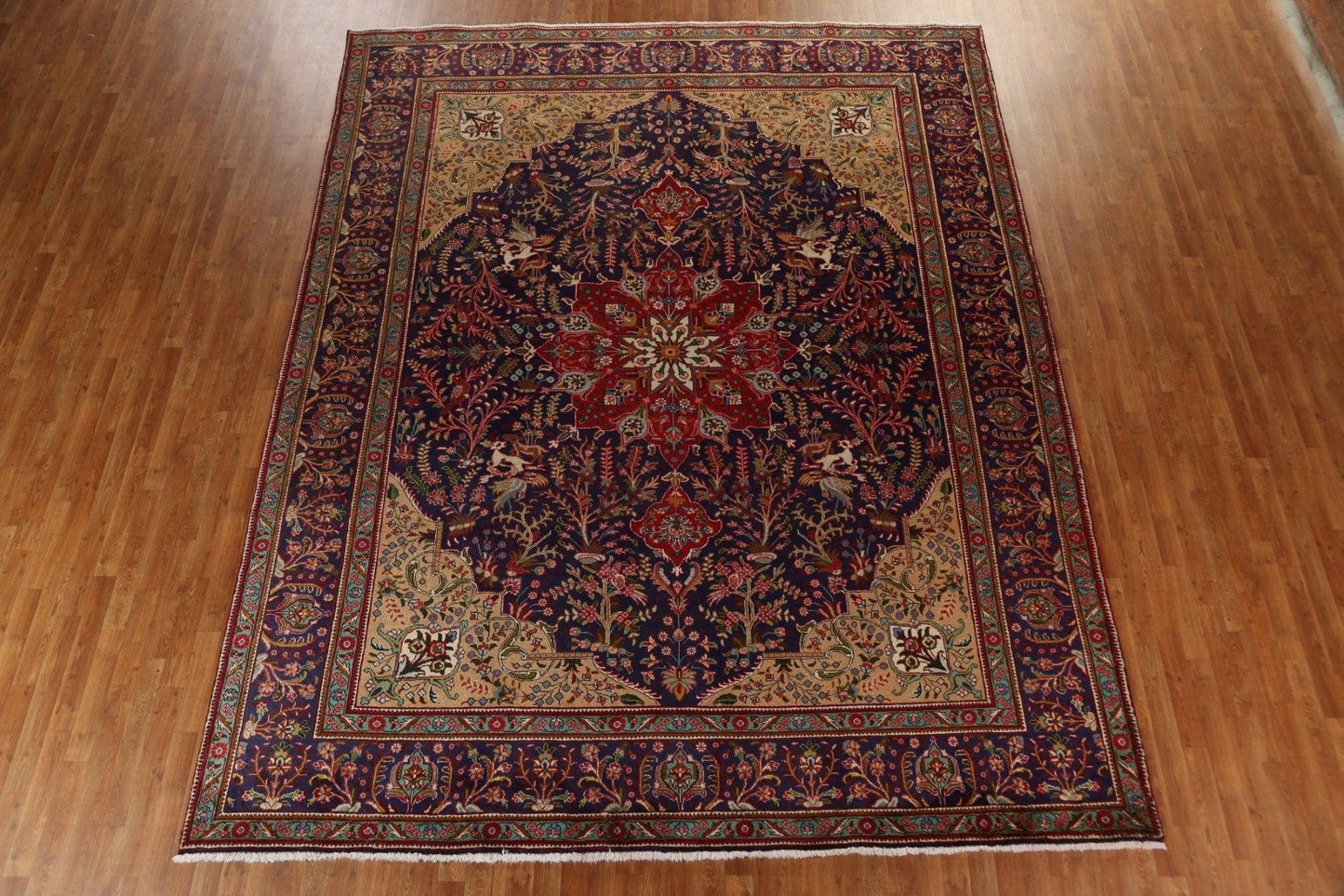 Vintage Floral Wool Tabriz Persian Area Rug 10x13