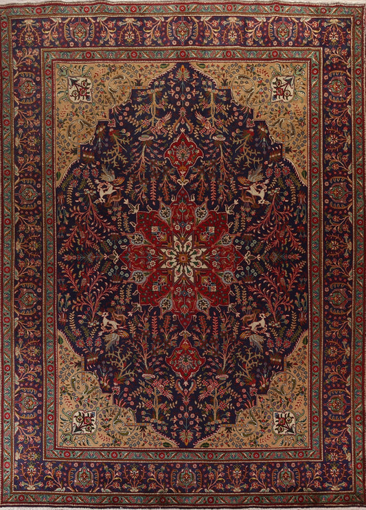 Vintage Floral Wool Tabriz Persian Area Rug 10x13