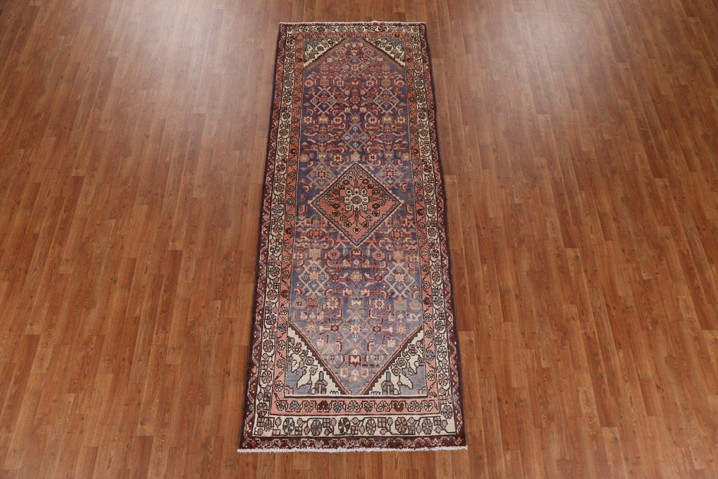 Vintage Wool Hamedan Persian Runner Rug 4x10