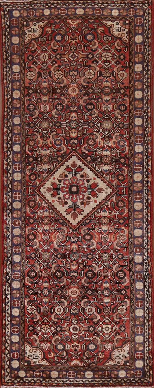 Vintage Geometric Hamedan Persian Runner Rug 3x9