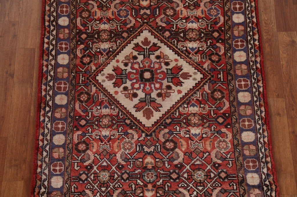 Vintage Geometric Hamedan Persian Runner Rug 3x9