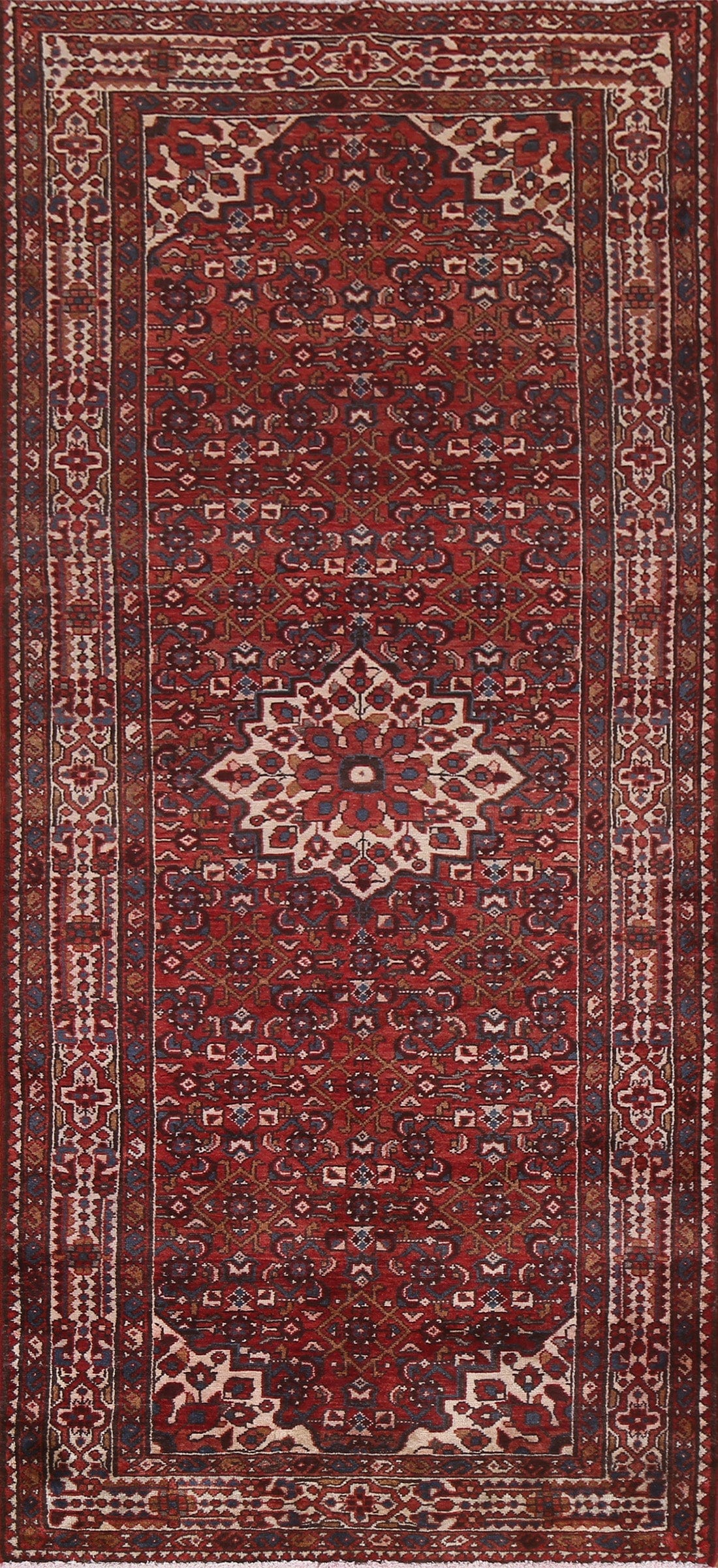 Geometric Wool Hamedan Persian Runner Rug 4x10