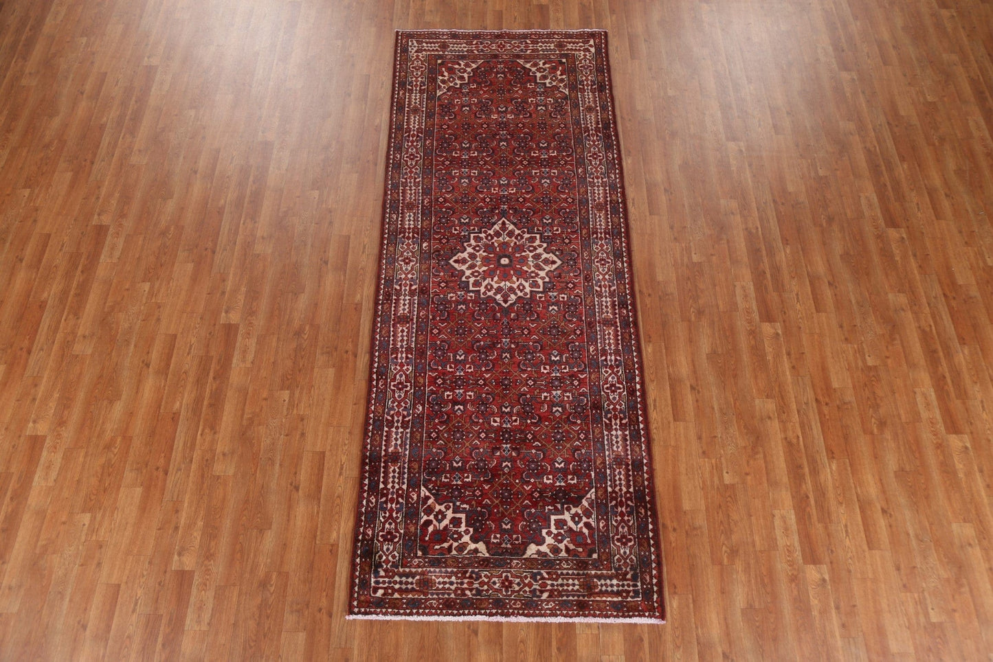 Geometric Wool Hamedan Persian Runner Rug 4x10