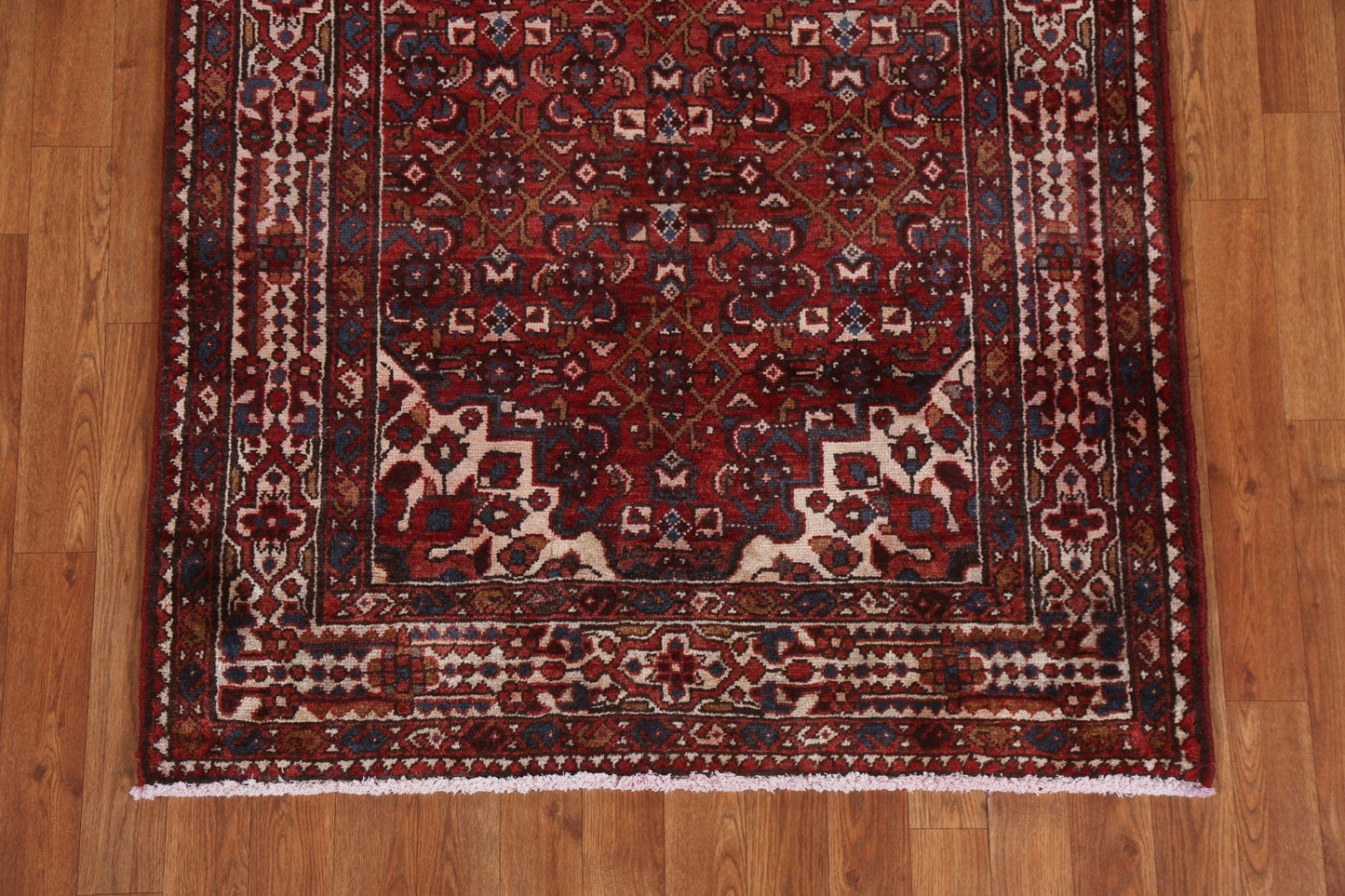 Geometric Wool Hamedan Persian Runner Rug 4x10