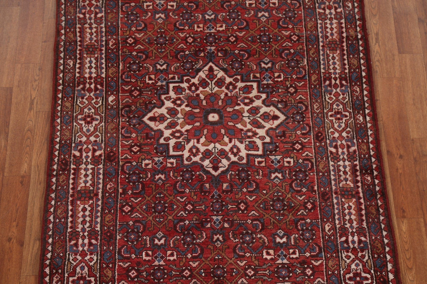 Geometric Wool Hamedan Persian Runner Rug 4x10