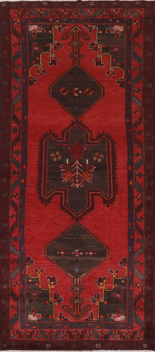 Red Geometric Meshkin Persian Runner Rug 4x9