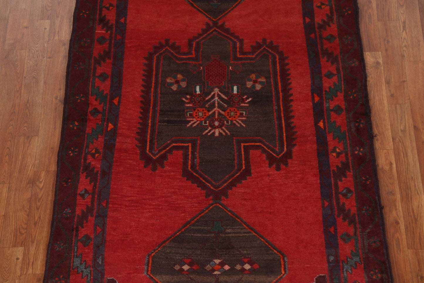 Red Geometric Meshkin Persian Runner Rug 4x9