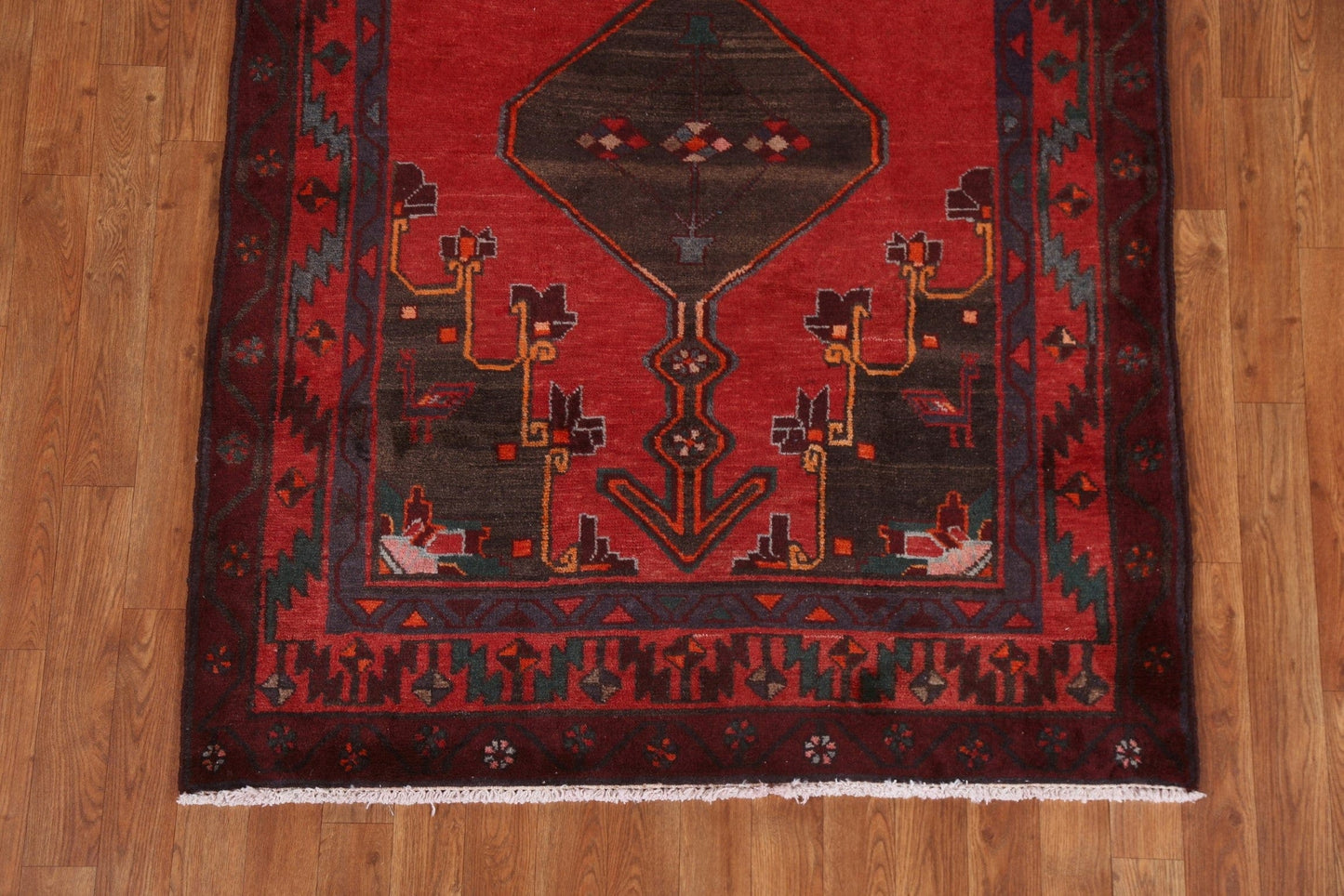 Red Geometric Meshkin Persian Runner Rug 4x9