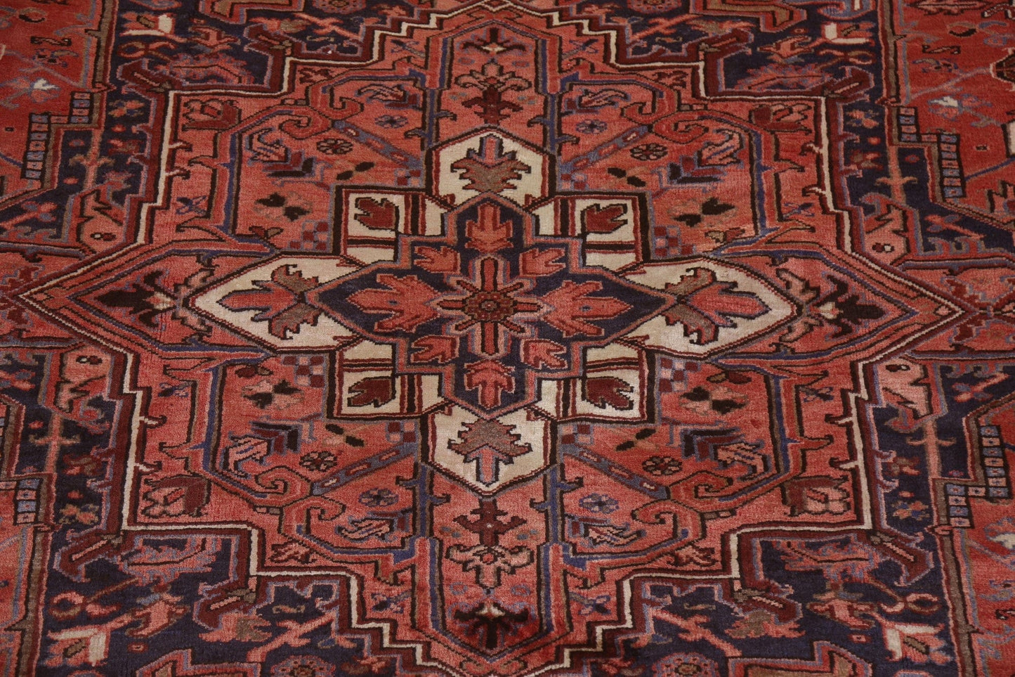 Vegetable Dye Geometric Heriz Persian Area Rug 9x12