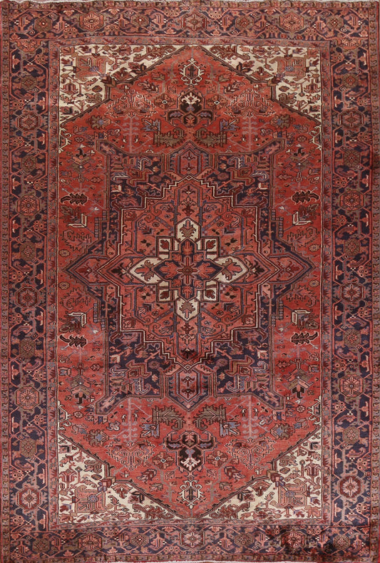 Vegetable Dye Geometric Heriz Persian Area Rug 9x12