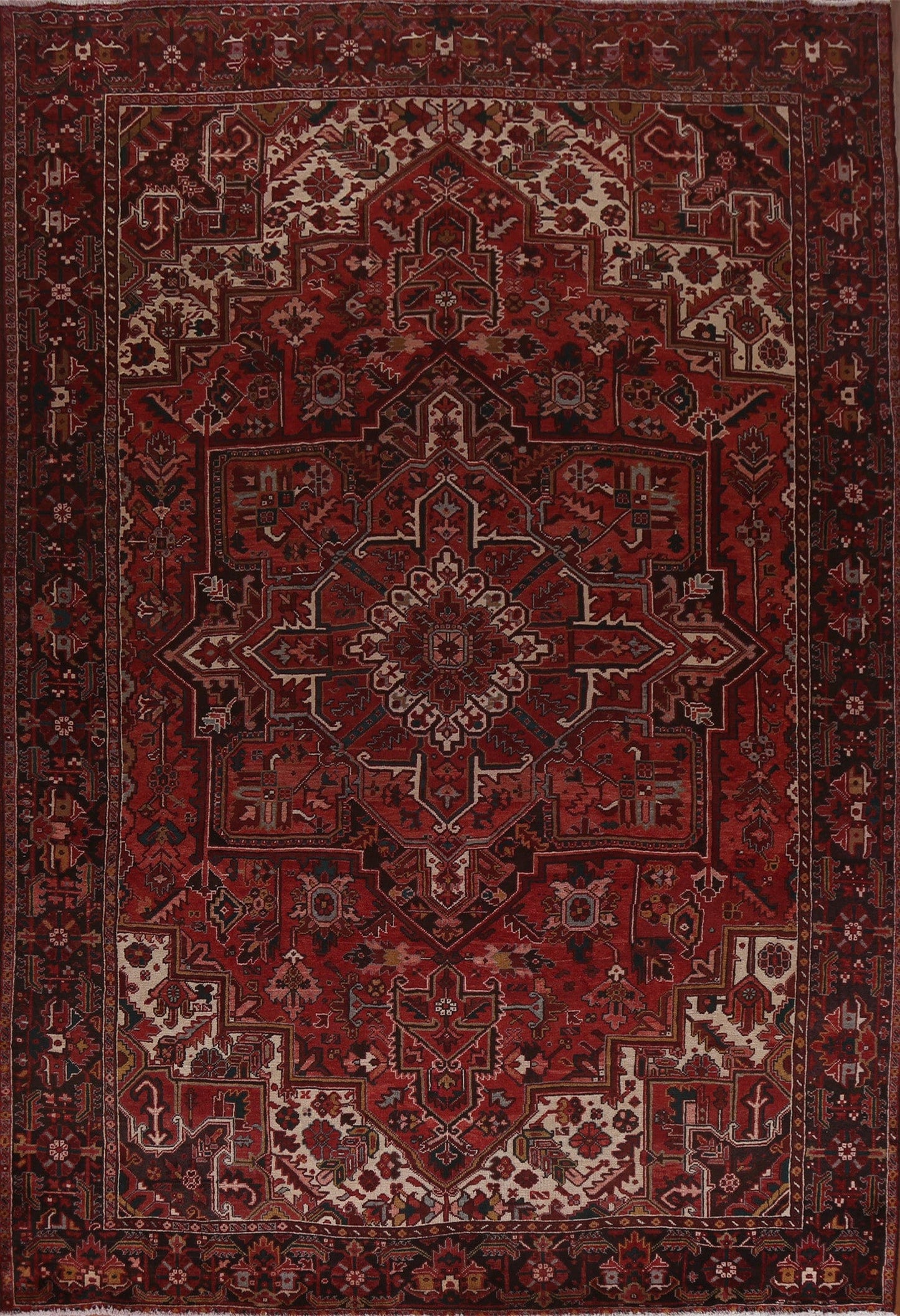 Hand-Knotted Wool Heriz Persian Area Rug 10x13