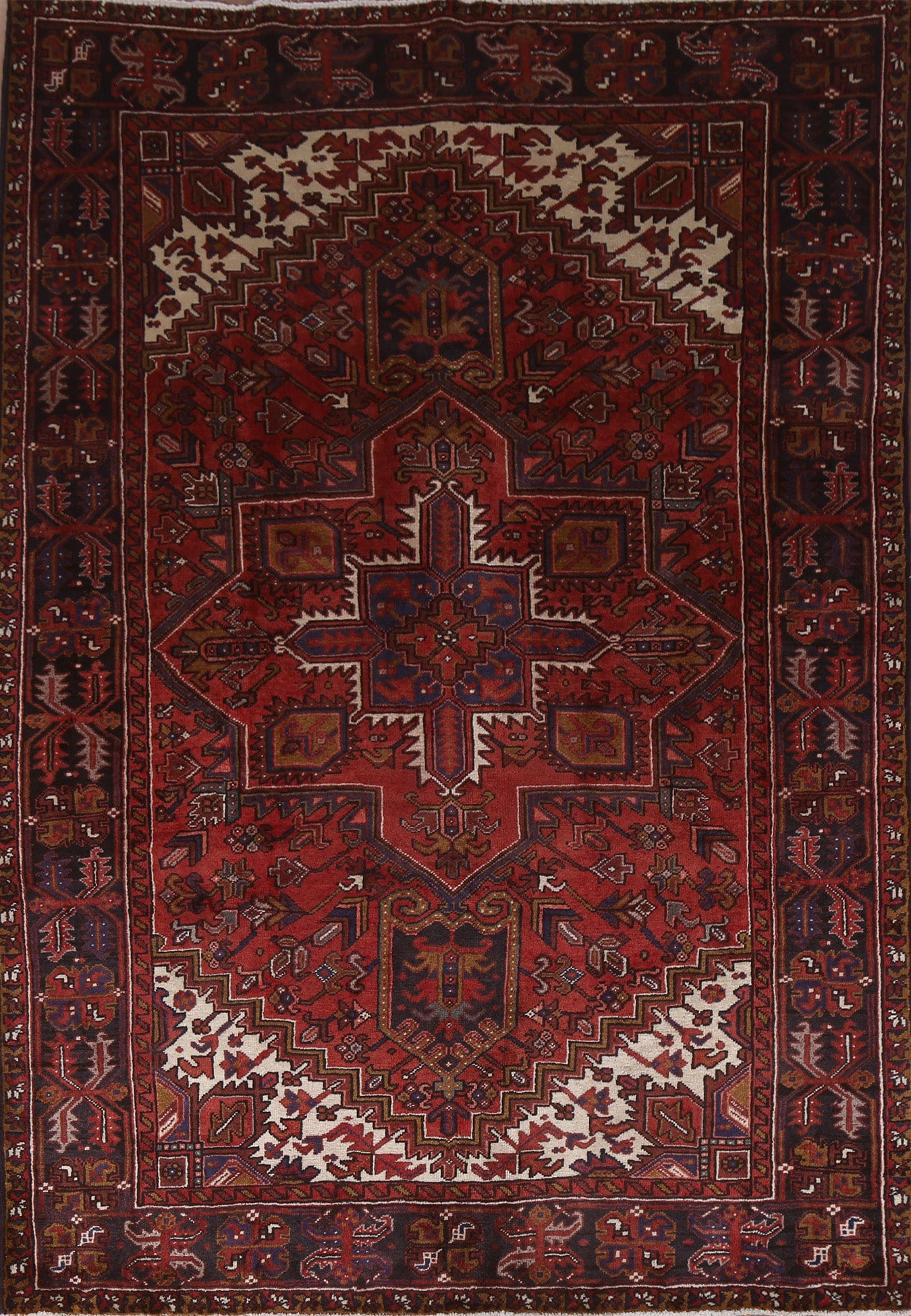 Red Geometric Heriz Persian Area Rug 7x9