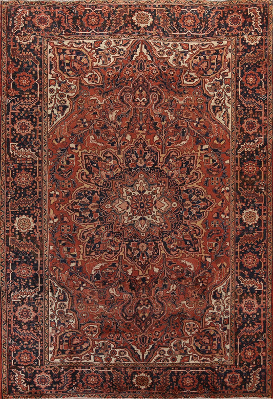 Hand-Knotted Wool Heriz Persian Area Rug 9x11