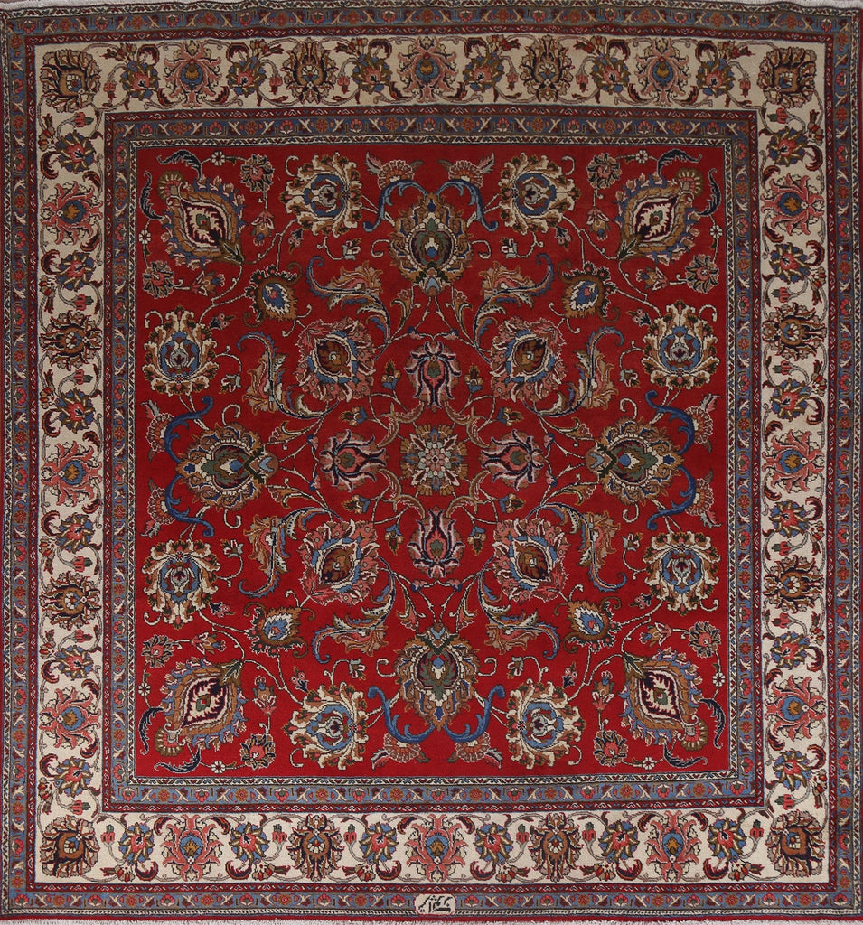 All-Over Floral Tabriz Persian Square Rug 10x10