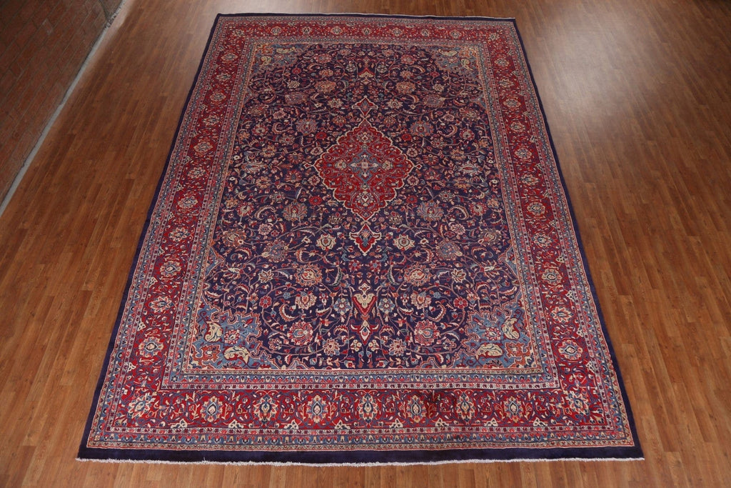 Navy Blue Floral Sarouk Persian Area Rug 10x14