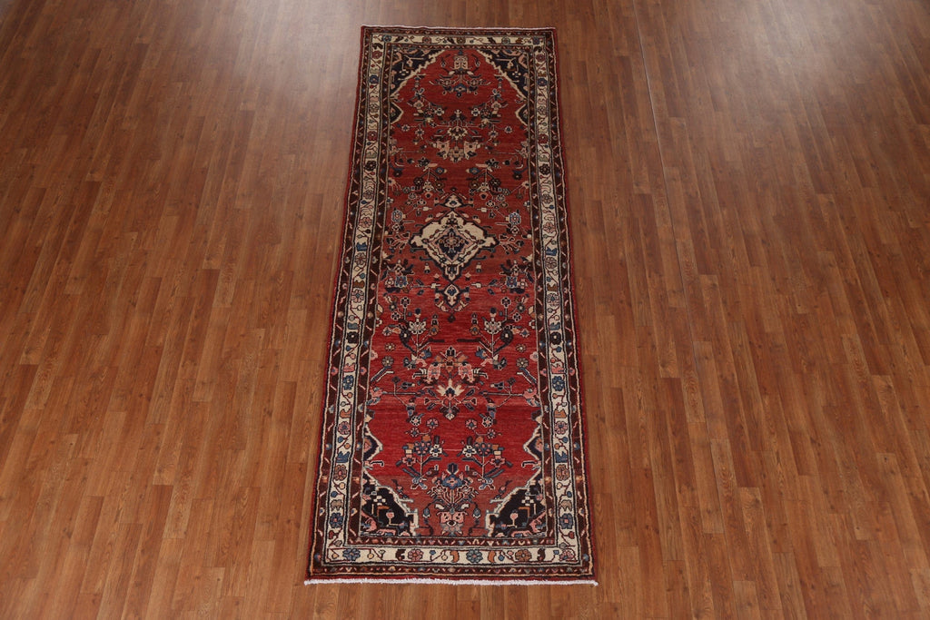 Vintage Red Hamedan Persian Runner Rug 4x10