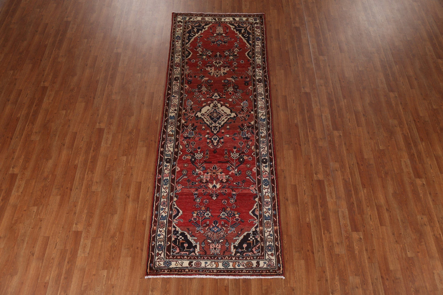 Vintage Red Hamedan Persian Runner Rug 4x10