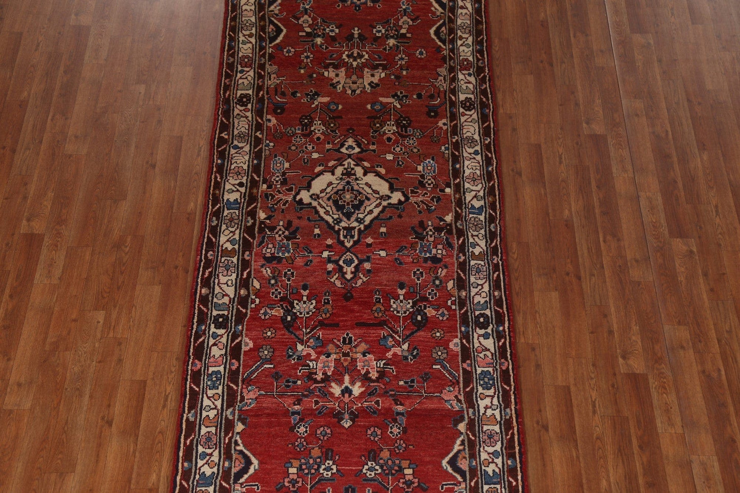 Vintage Red Hamedan Persian Runner Rug 4x10