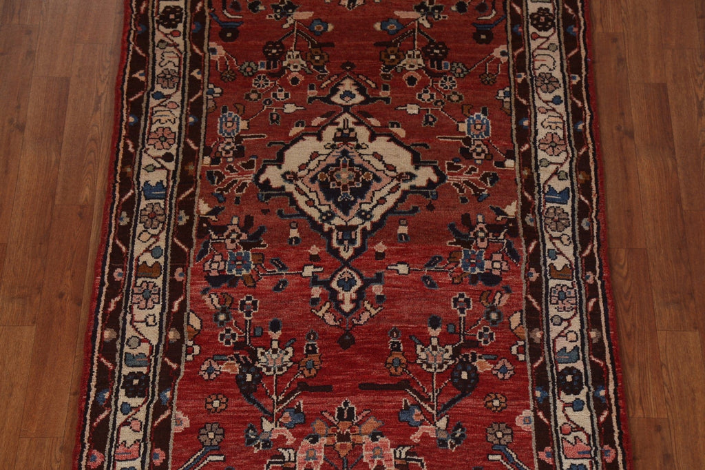 Vintage Red Hamedan Persian Runner Rug 4x10