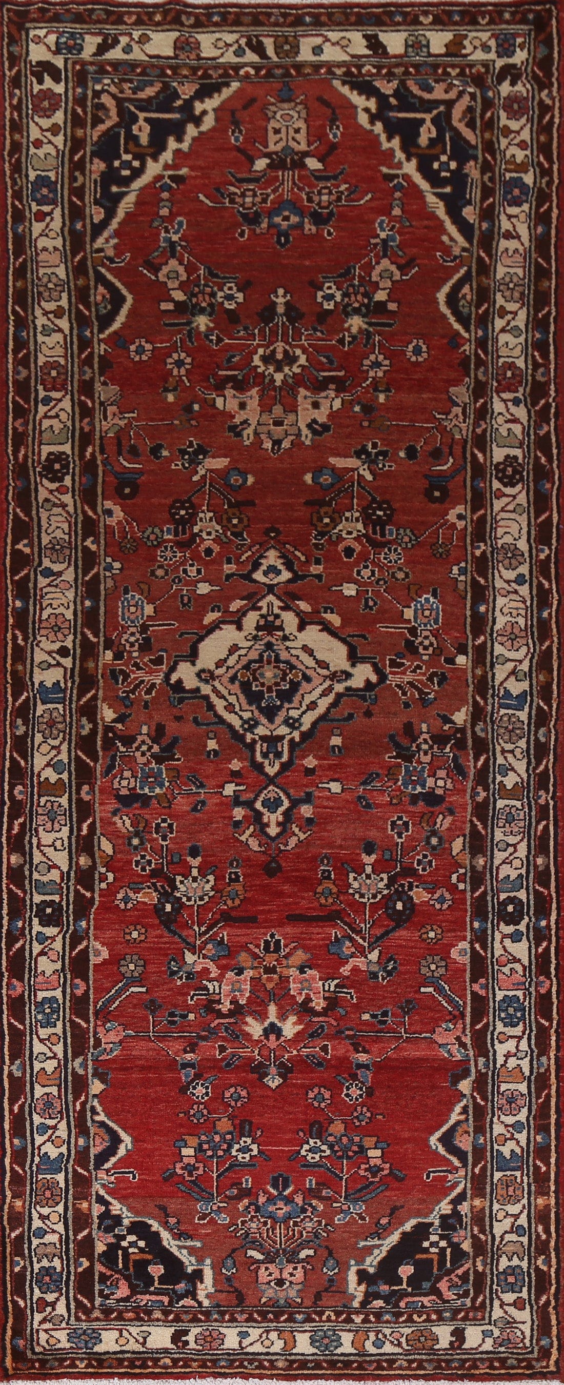 Vintage Red Hamedan Persian Runner Rug 4x10