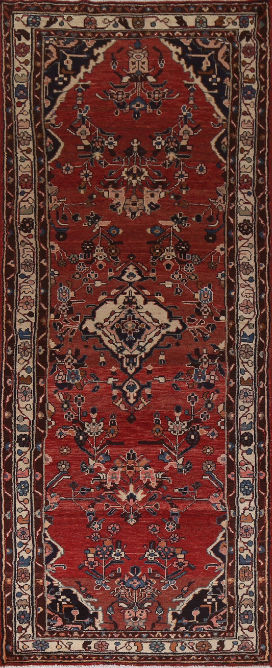 Vintage Red Hamedan Persian Runner Rug 4x10