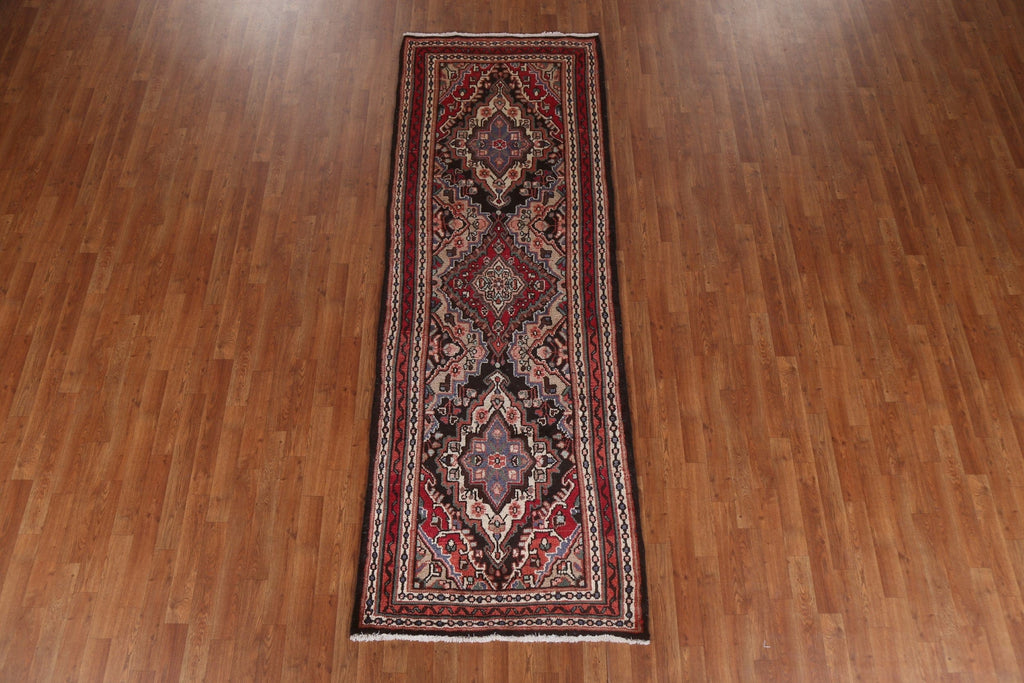 Geometric Wool Hamedan Persian Runner Rug 3x9