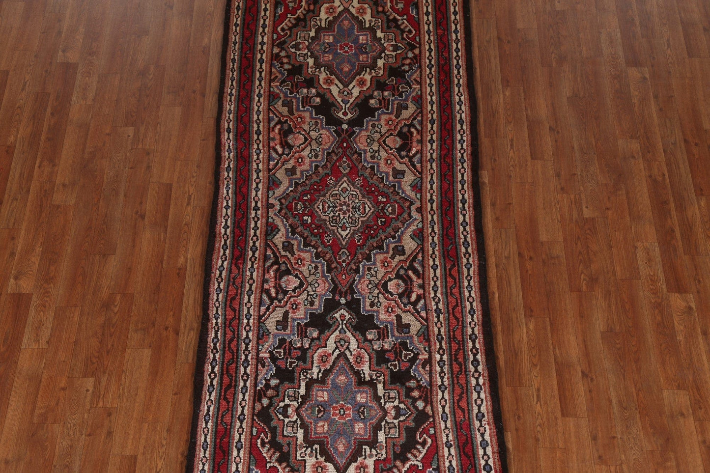 Geometric Wool Hamedan Persian Runner Rug 3x9